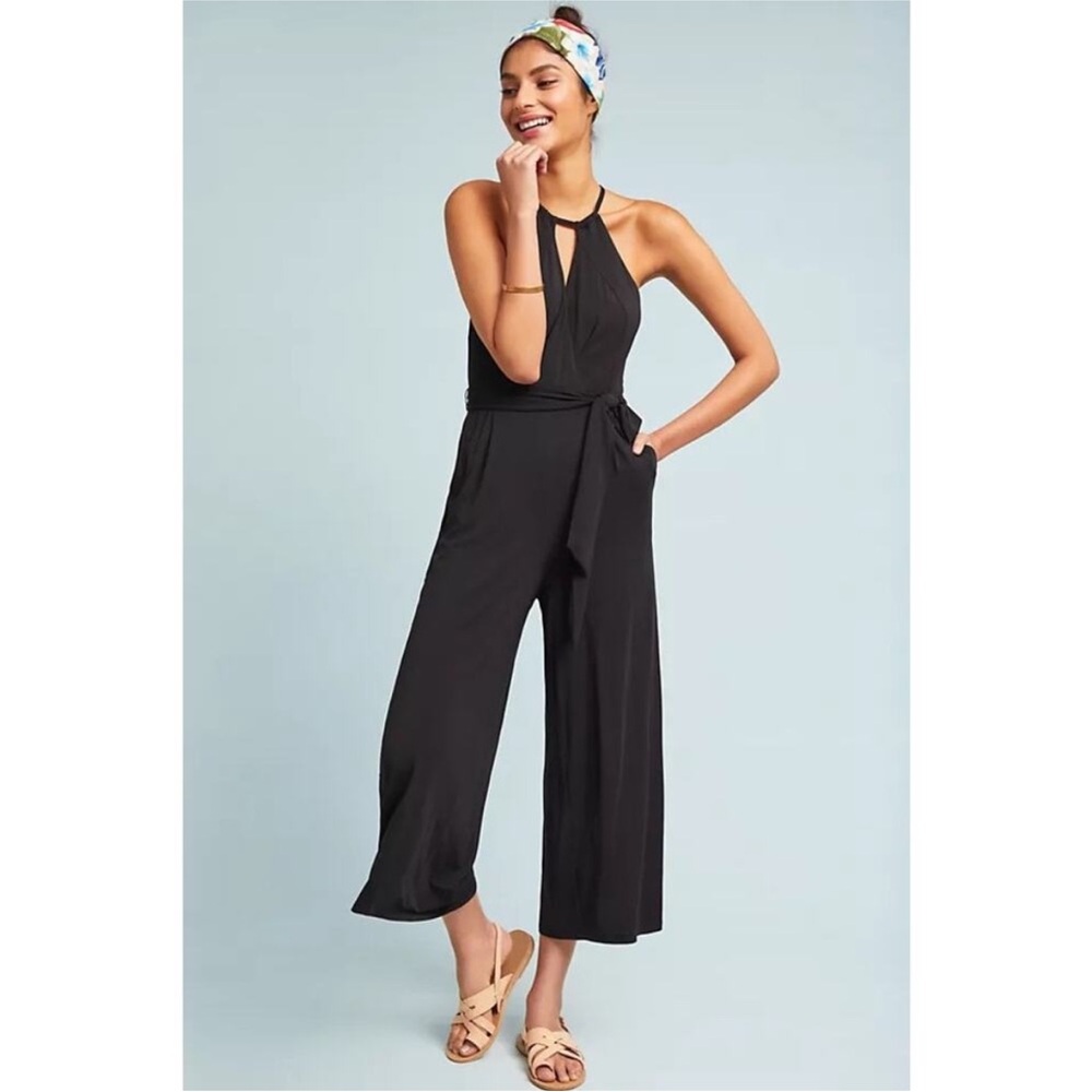 Anthropologie Maeve Black Corinna Halter Jumpsuit Small